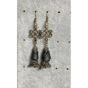 Hanging Bat Chiroptera Earring-Bronze Handmade Earrings-Halloween Witchy Jewelry
